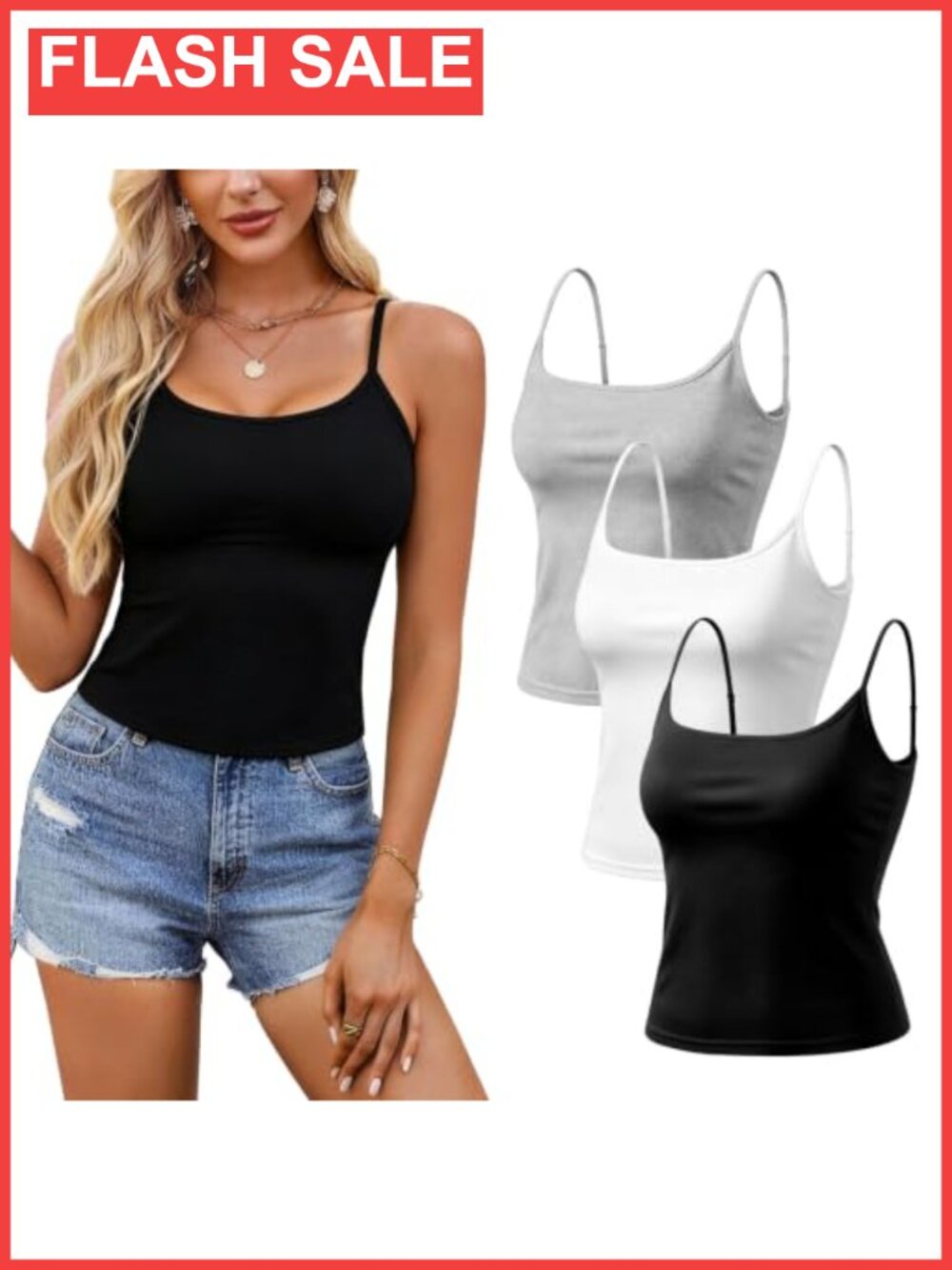 Women's Adjustable Spaghetti Strap Slim Fit Knit Cami Tank Top
